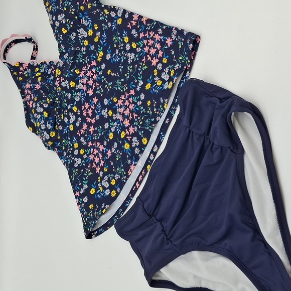 Draper James RSVP V-Neck Scallop Tankini Set Navy Blue S - Picture 2 of 13